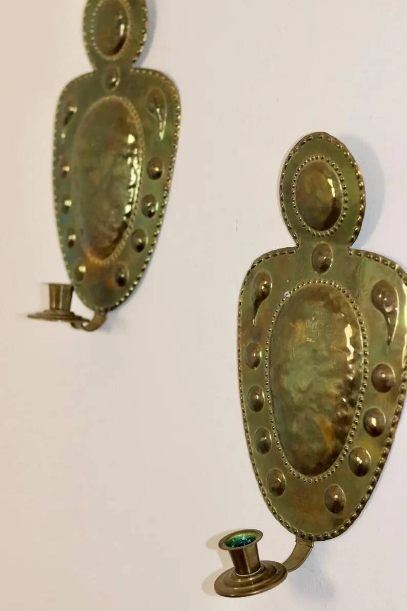 Mid-Century Swedish Wall Sconces in Antique Brass
