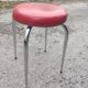 Stool tubing metal chrome seat imitation leather red vintage