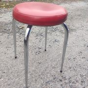 Stool tubing metal chrome seat imitation leather red vintage