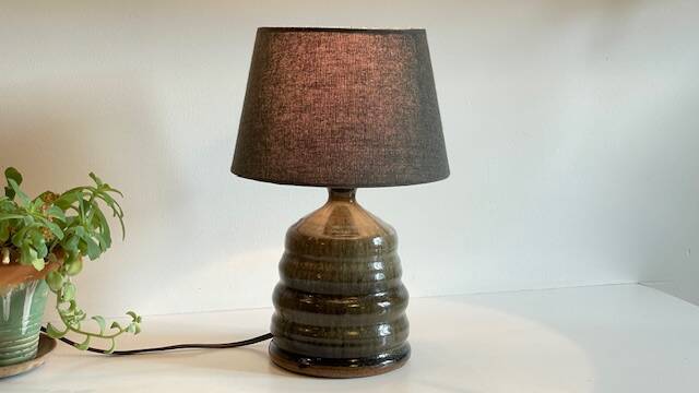 Vintage handmade stoneware geometric lamp