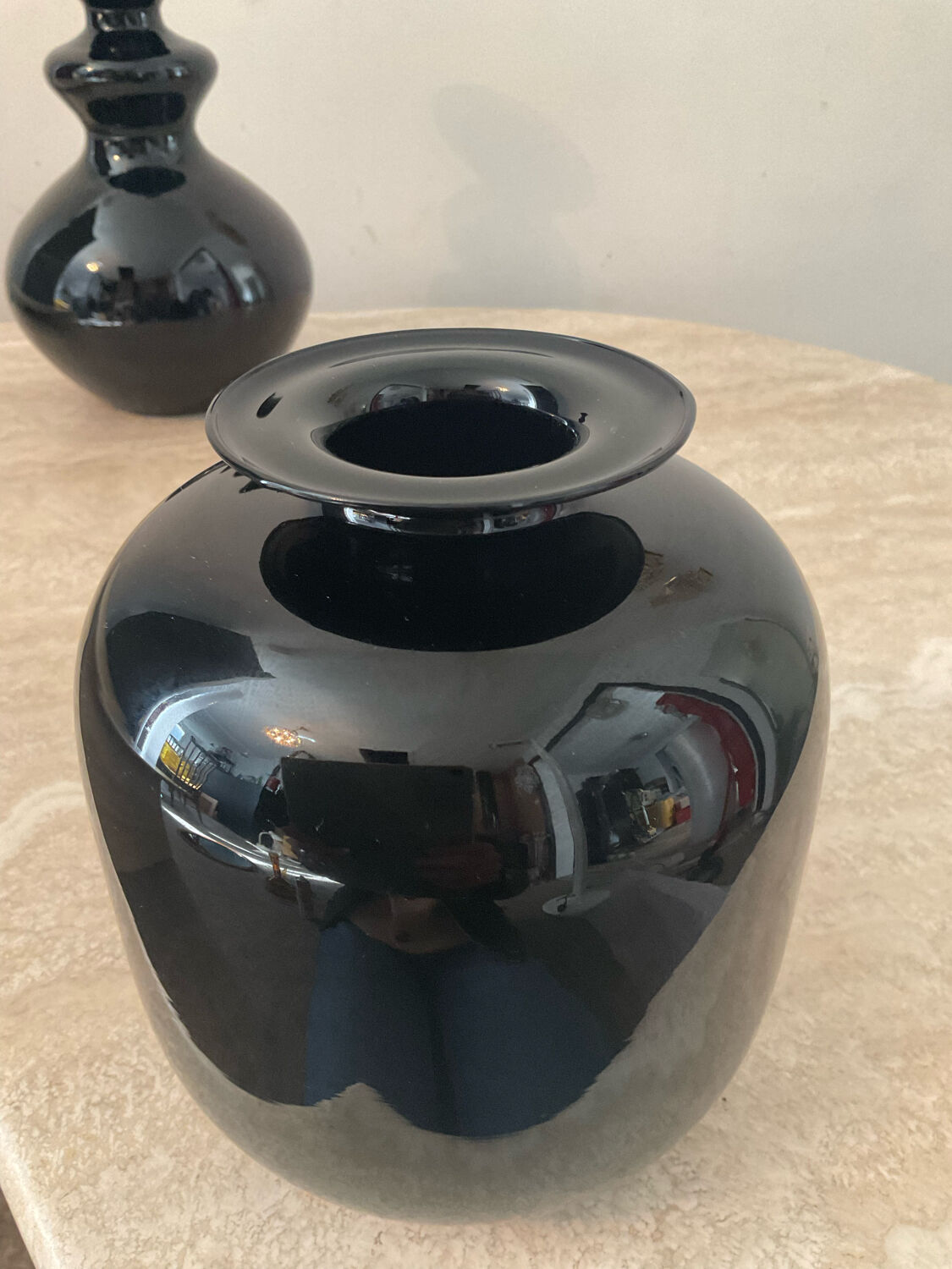 Duo of black opaline vases from the 60s and 70s
