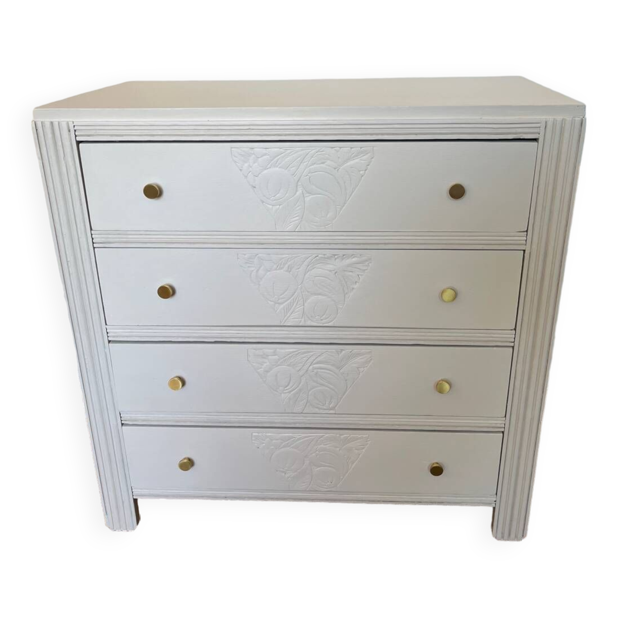 Restored wooden art deco chest of drawers with gilded handles