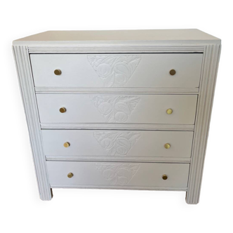 Restored wooden art deco chest of drawers with gilded handles