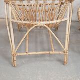 Ensemble fauteuils et table en bambou et rotin année 70