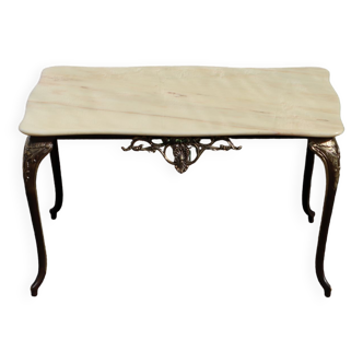 French vintage rectangular marble brass coffee table