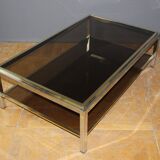 Coffee table with double trays in chrome and gold around 1970