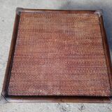 Vintage square rattan coffee table 1970