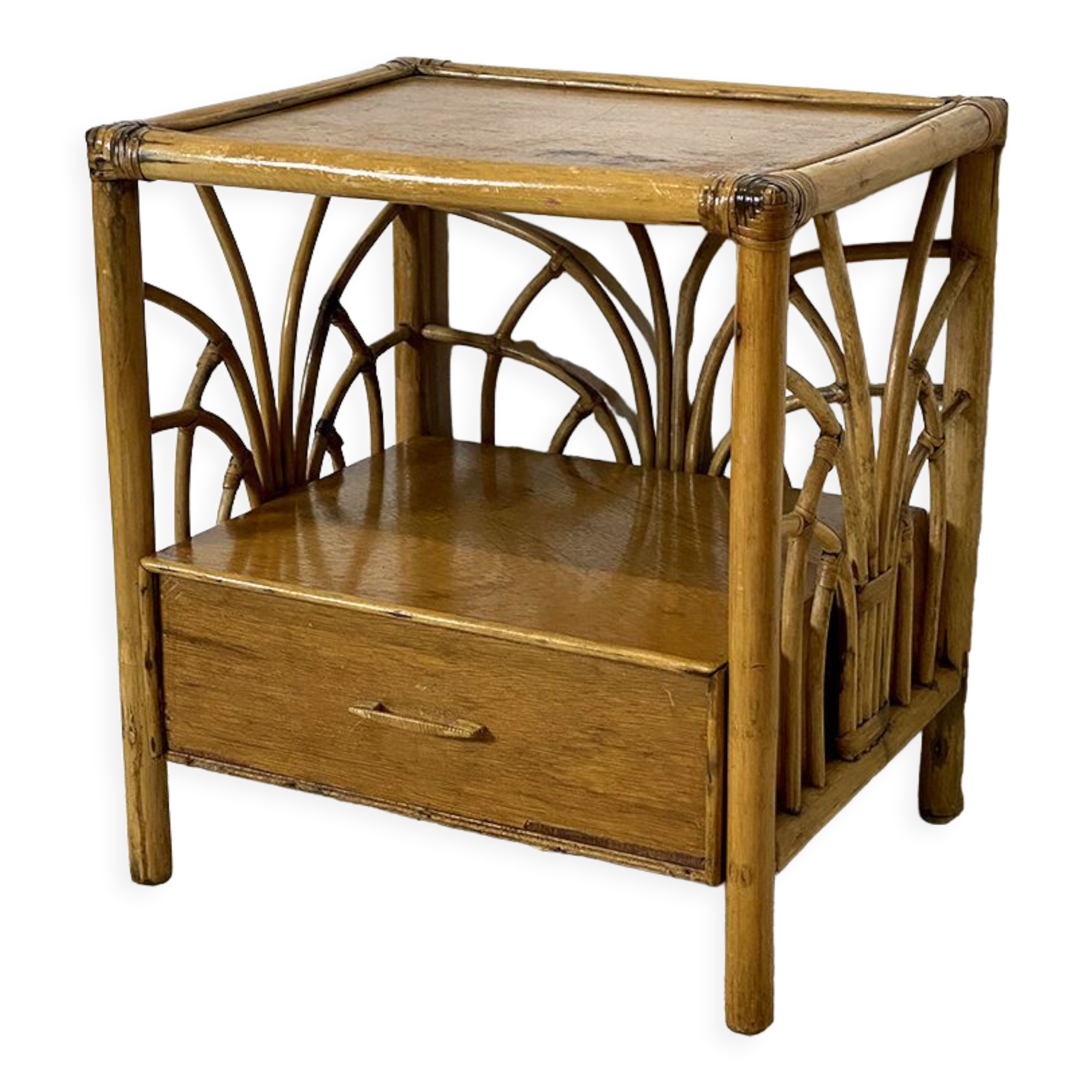 Vintage rattan bedside table 60's