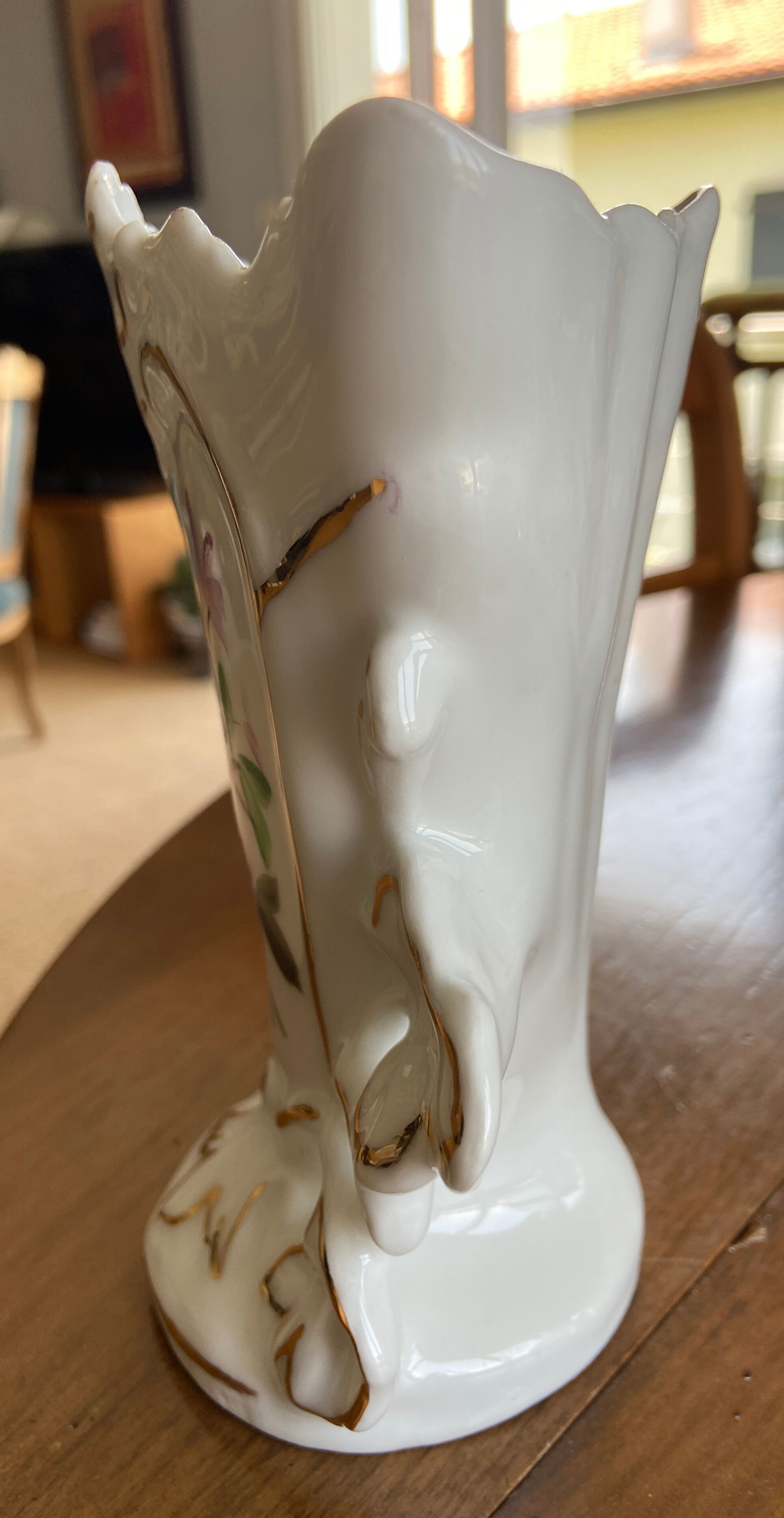 Vase of Bride porcelain XIXth Old Paris painted hand decoration flowers and gilding.