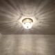 1 of 2 Large Brass and Floral Ice Glass Flush Light by Glashütte Limburg