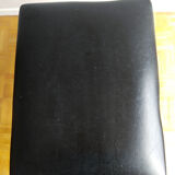 Modernist stool teak metal and black leatherette