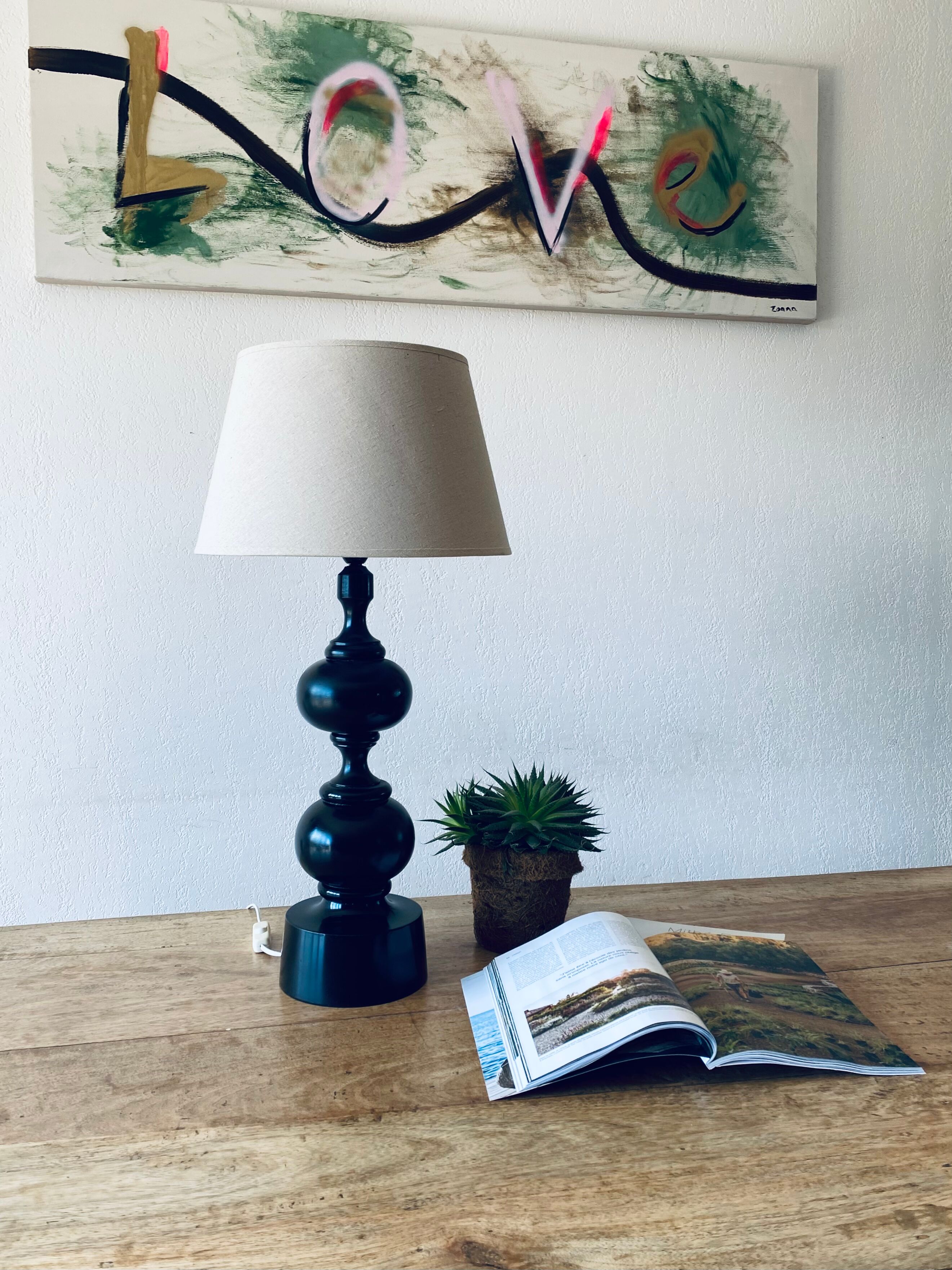 Vintage turned wooden lamp