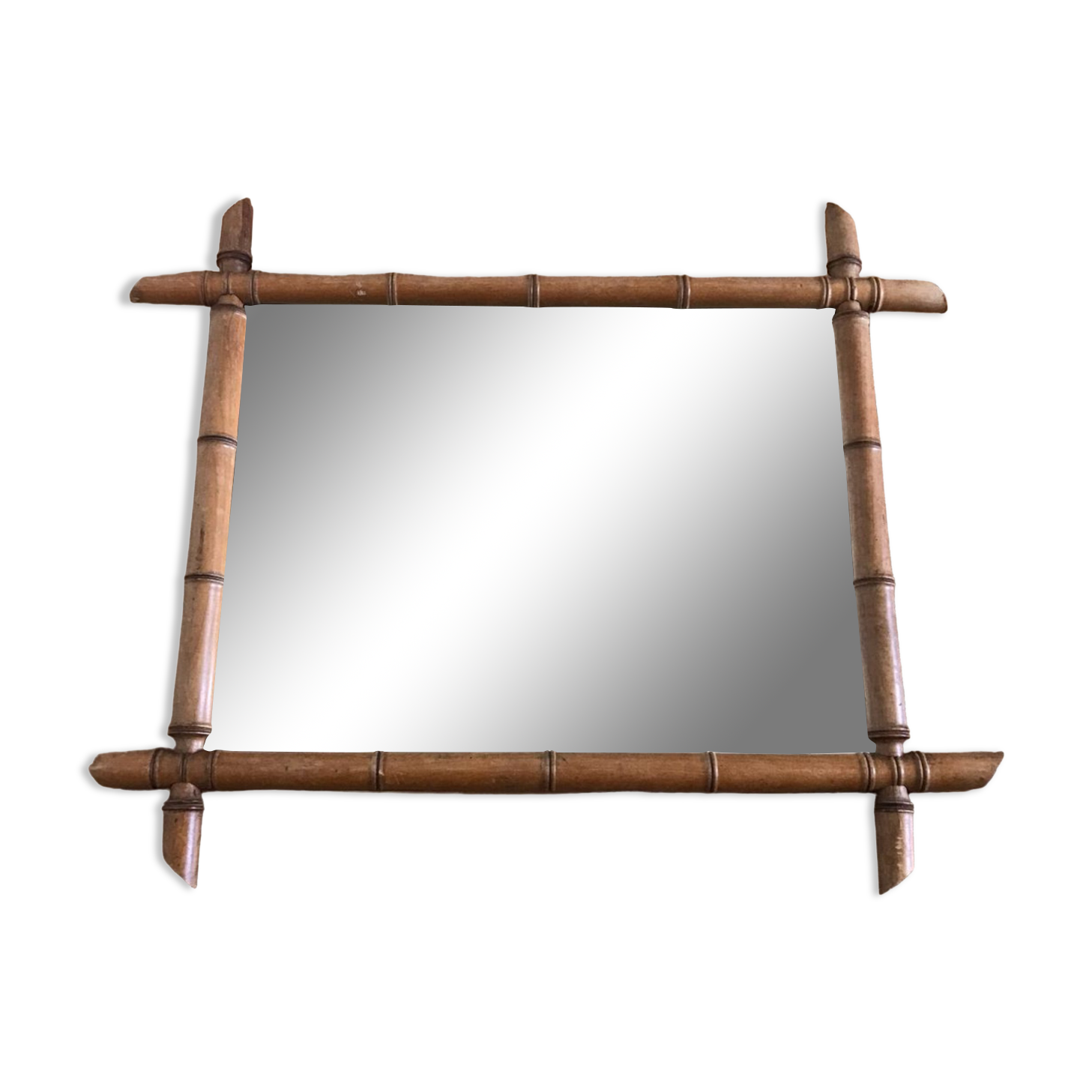 Mirror turned wood vintage bamboo