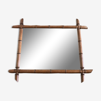 Miroir bois tourné bambou vintage