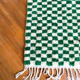 Moroccan Berber checkered carpet fir green and off-white