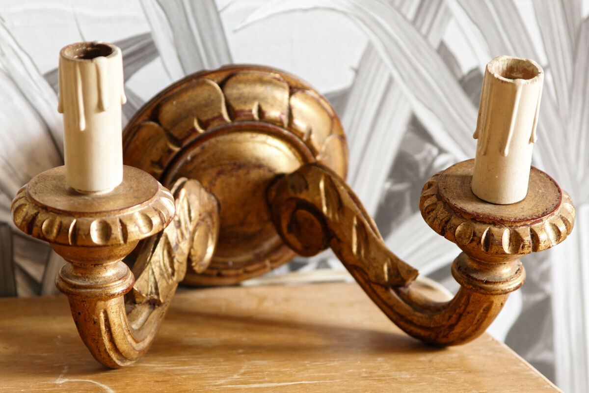 Pair of gilded wood sconces