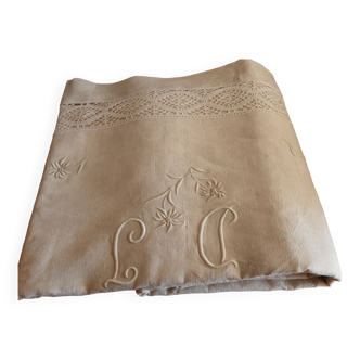 Old pure linen embroidered sheet