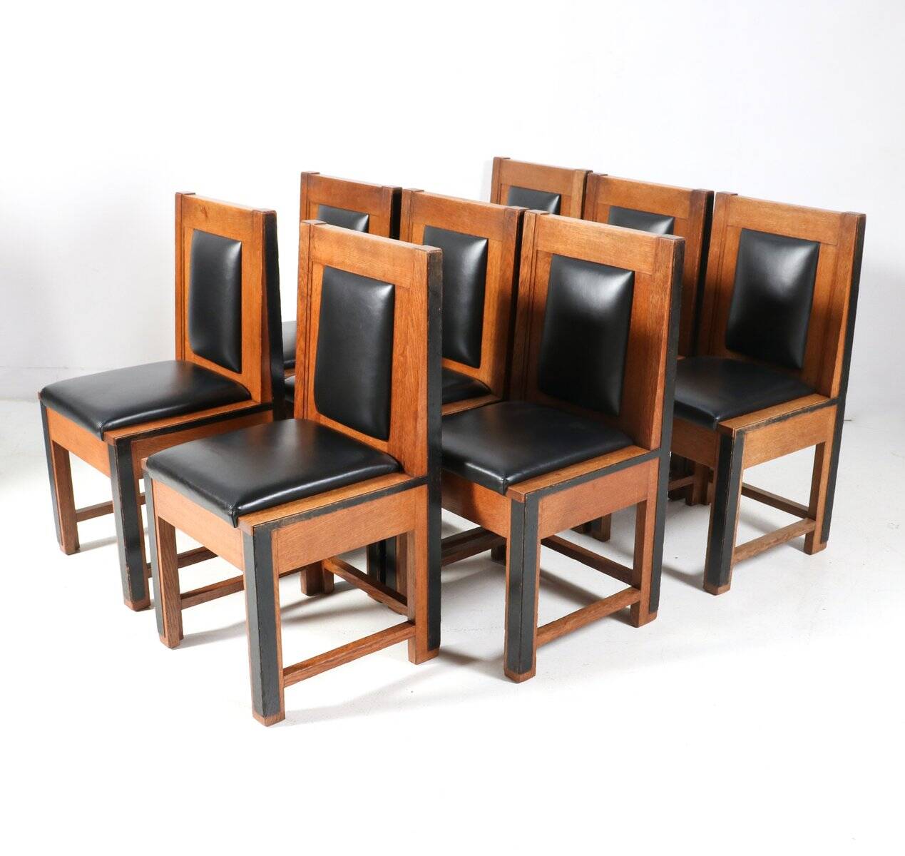 8 Art Deco modernist chairs in oak by Fa. Randoe Haarlem, 1920