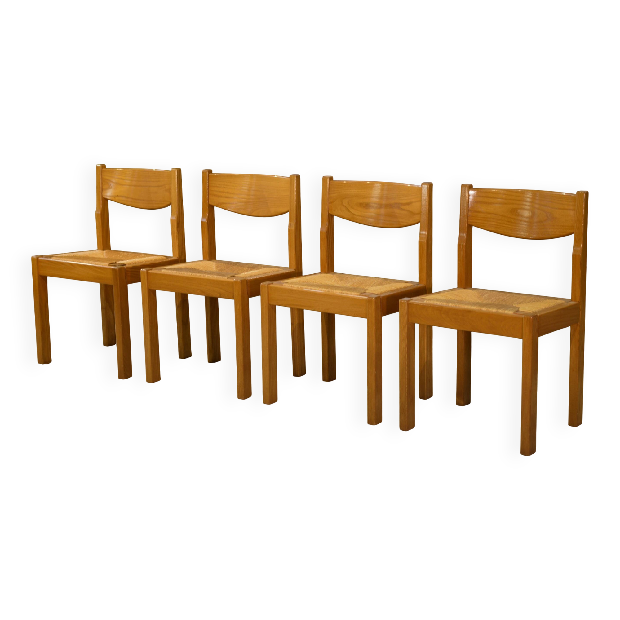Set of 4 elm chairs Maison Regain 1960s