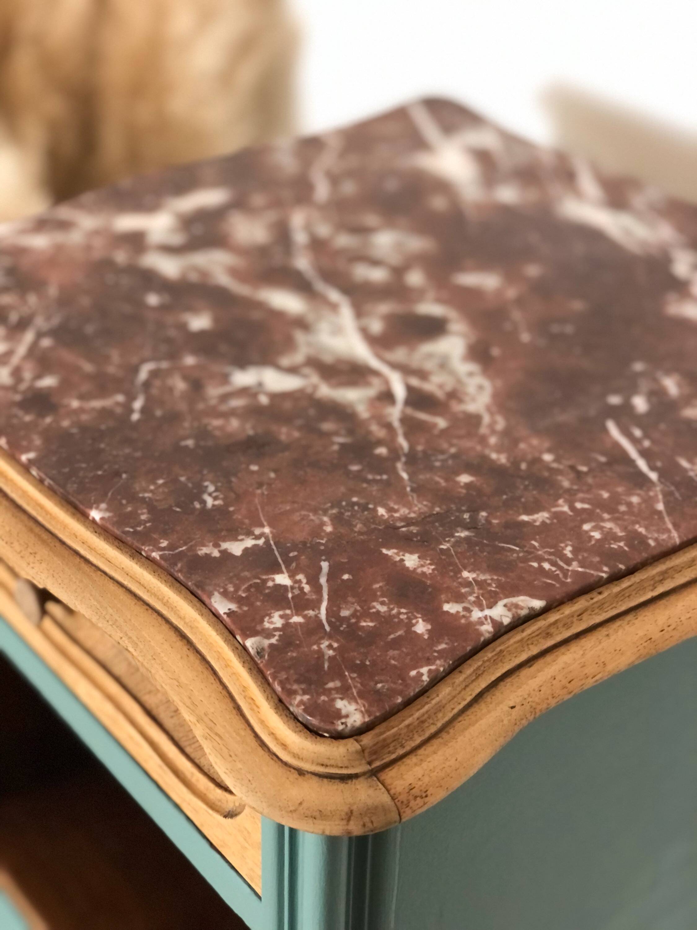 Louis XV style bedside table in celadon green