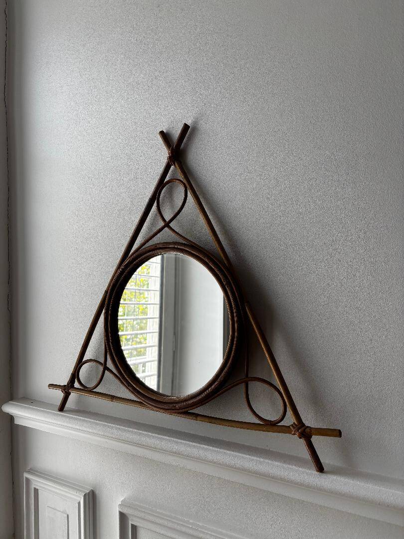 Vintage bamboo and rattan mirror – 1950s