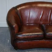 Art Deco Hand-Dyed Whisky Brown Sofa, Armchairs and Ottomans, 1920s, Set of 5