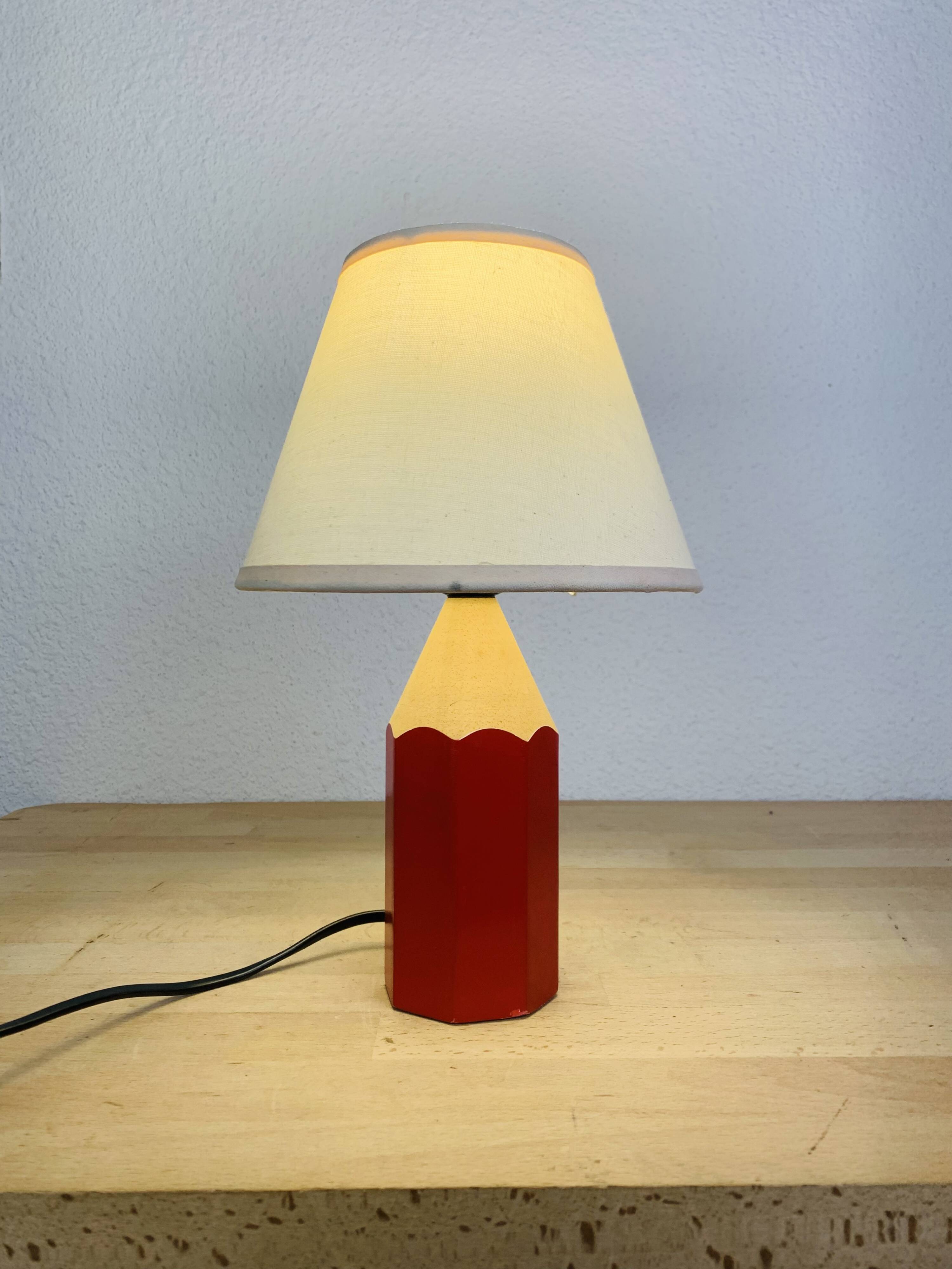 Pierre Sala vintage pencil lamp, wood, red