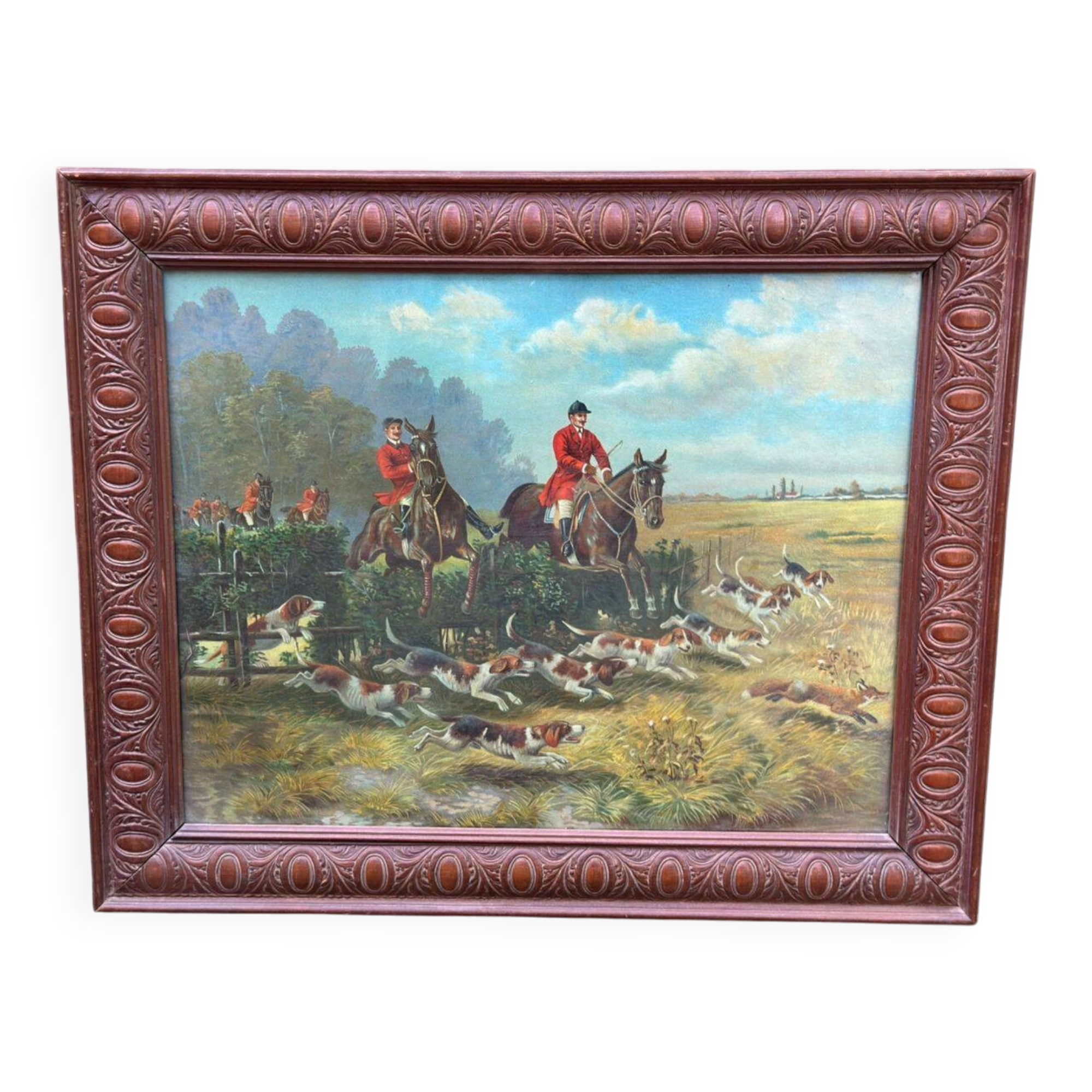 Vintage hunting tableau from the 20th century, 60x50cm.