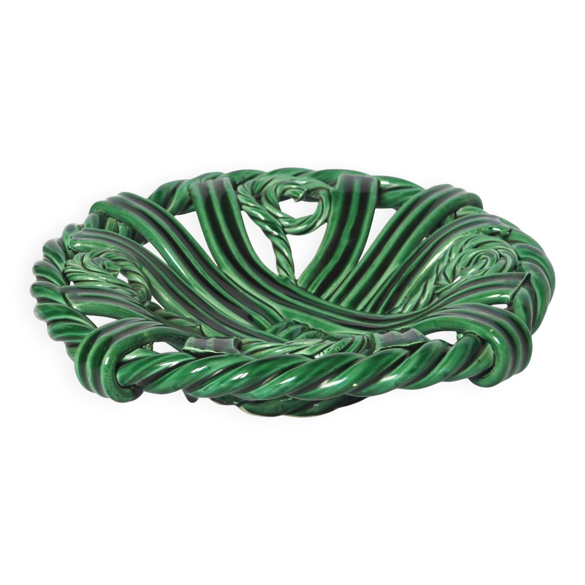 Vallauris green braided platter, 1950