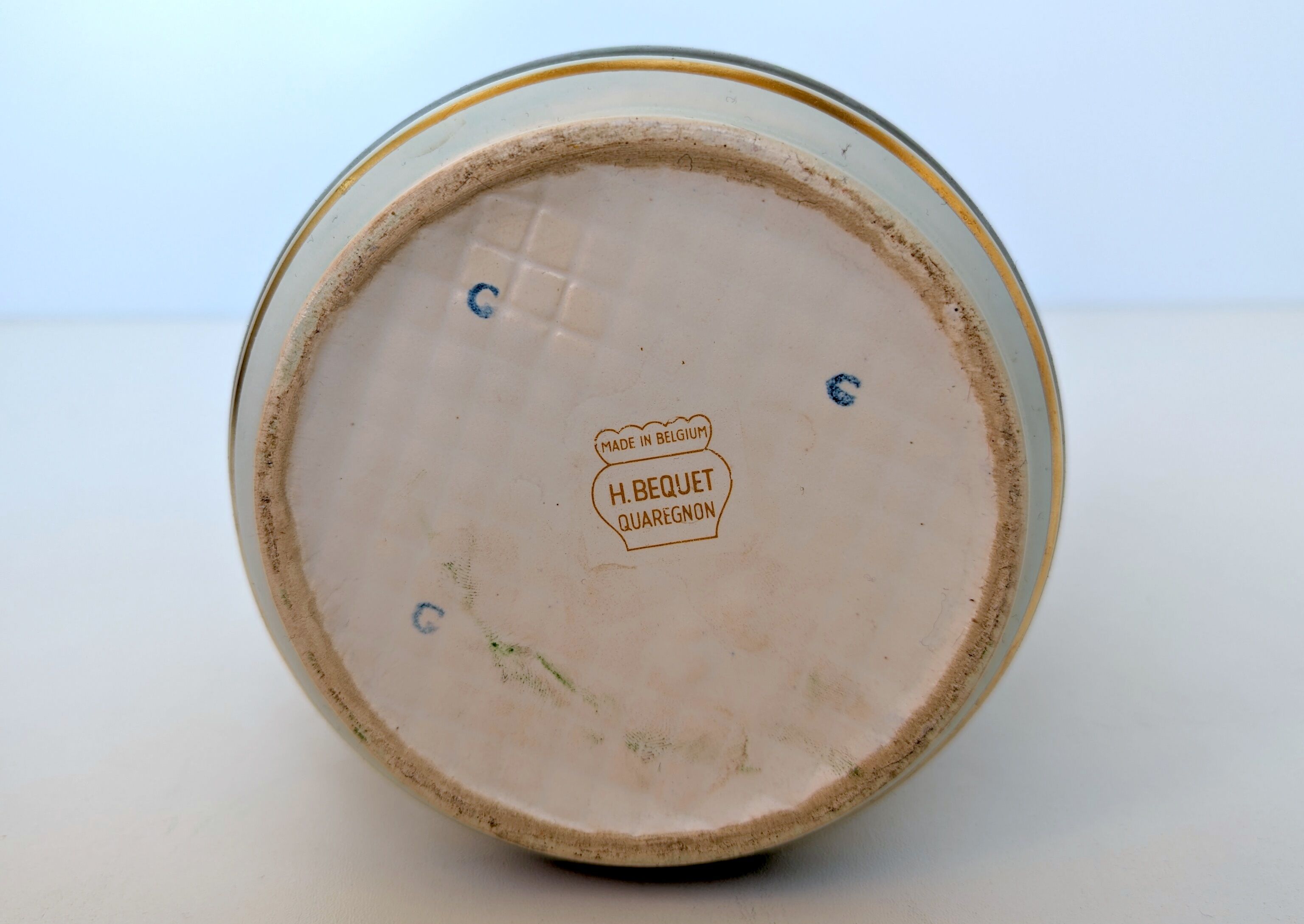 Vintage Henri Bequet Quaregnon hand painted ceramic vase (Belgium pottery 1960)