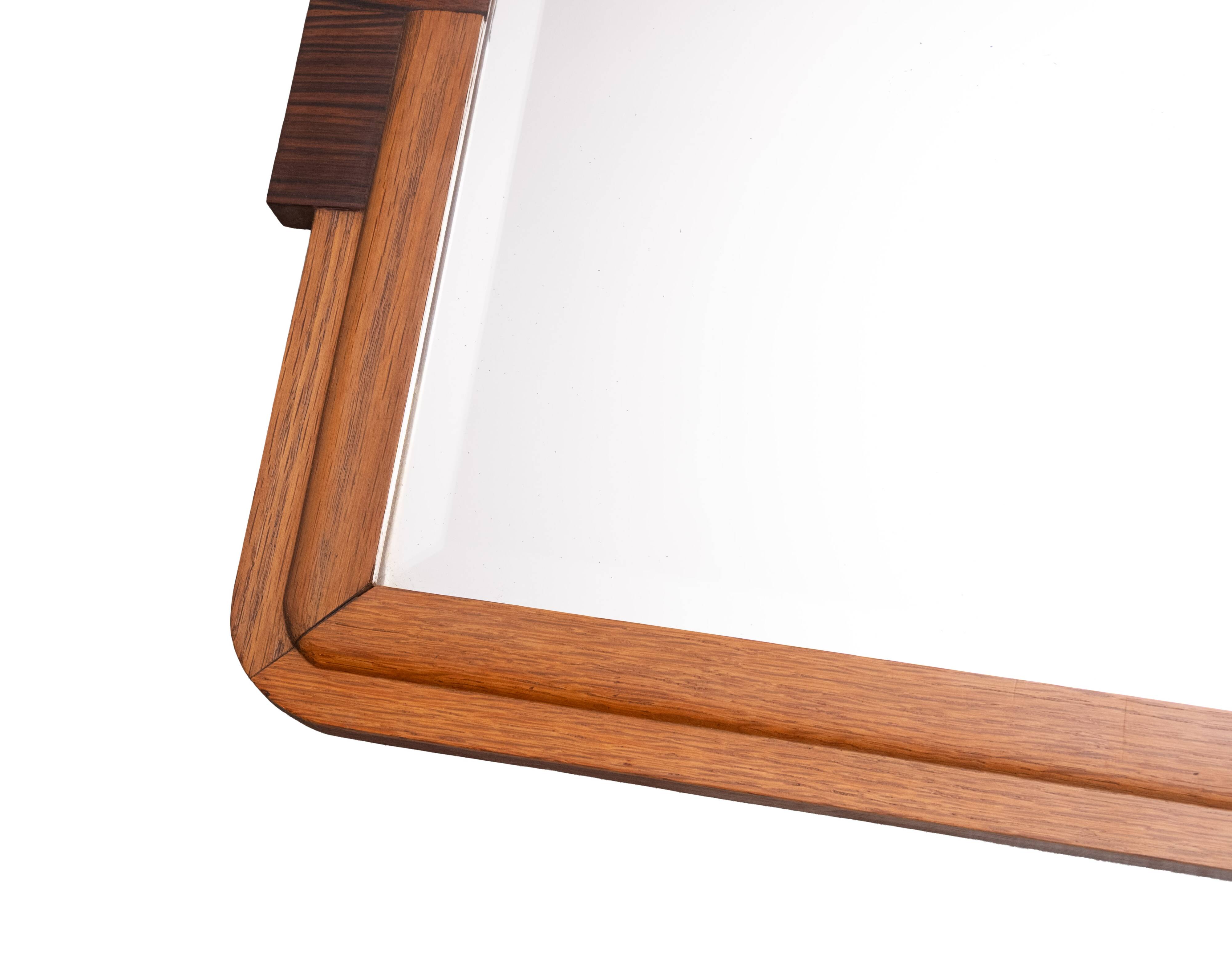 Dutch Art Deco Wall Mirror, Oak Frame, Amsterdamse School, 1920s