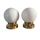 Set of white opaline globe sconces