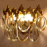 Pair of vintage wall lamps, gold fine gold, crystal, 60s