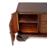 Hand carved 19th century Burr Walnut Sideboard cabinet with big Lion claw / paw feet.