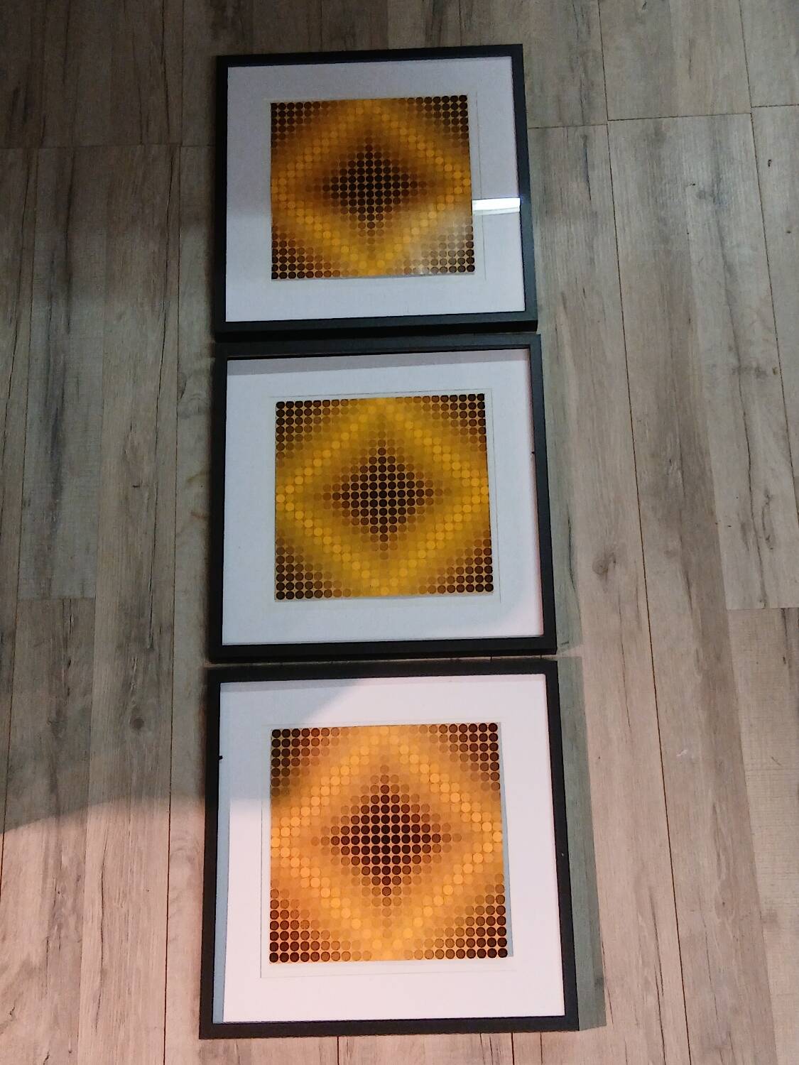 Optical Art Triptych - 3 Vintage Paintings - Victor Vasarely - Frames