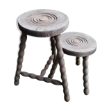 2 rustic 2-degree wooden tripod stools (pair)