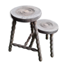 2 rustic 2-degree wooden tripod stools (pair)