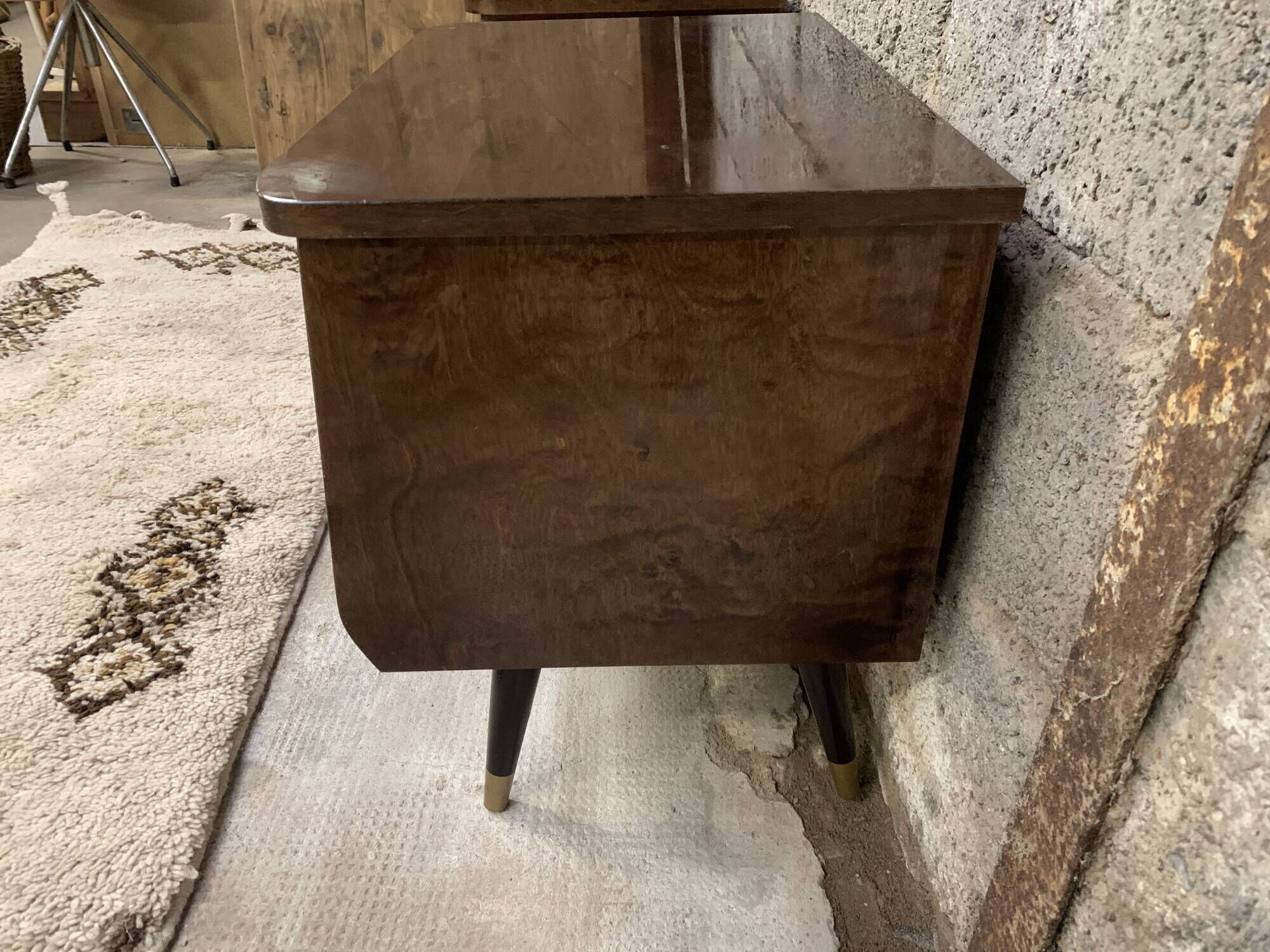 Pair of night tables feet compass bedside end of vintage sofa old 1950 1960 retro