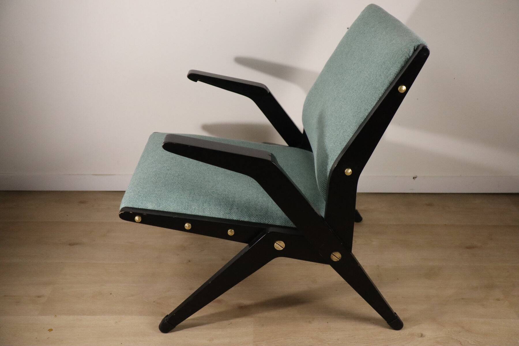 Vintage armchair from the 1960s in black wood and fabric.