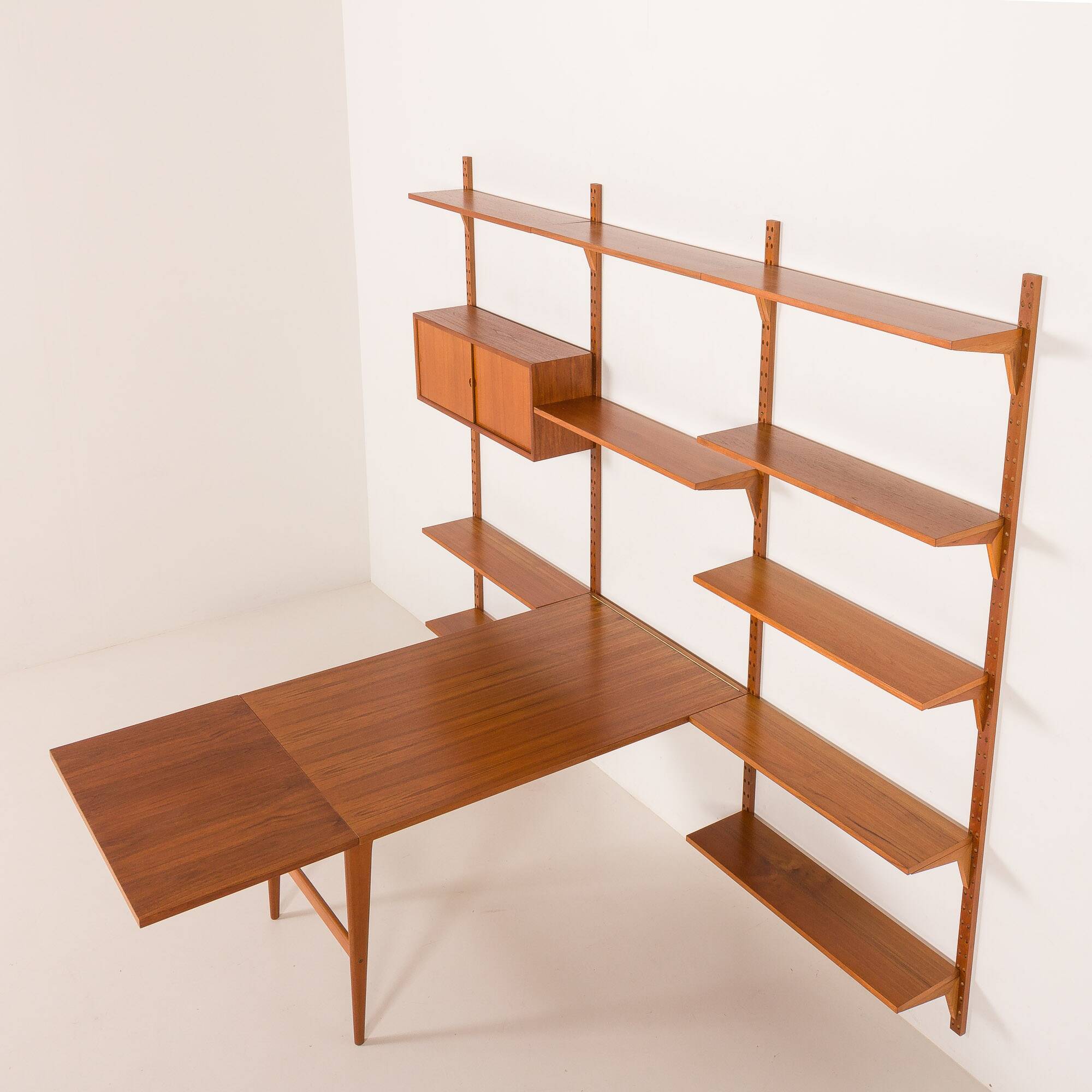Poul Cadovius rare 3 bay wall unit with a large desk or table for Cado