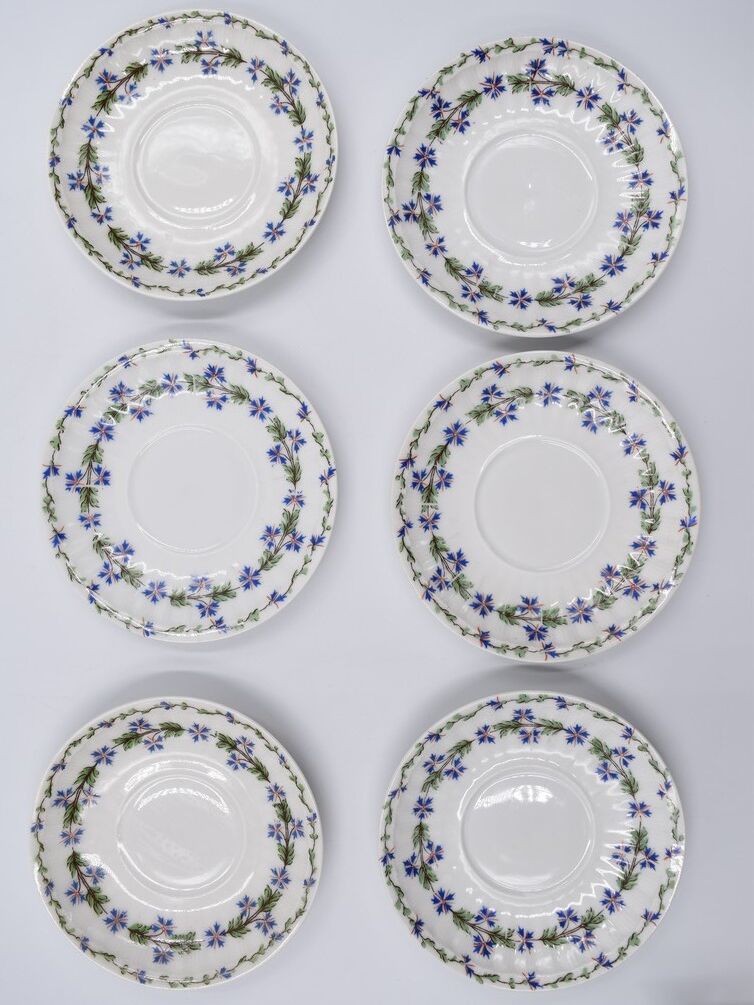 6 cups and saucers porcelain Haviland Limoges barbed-wire décor