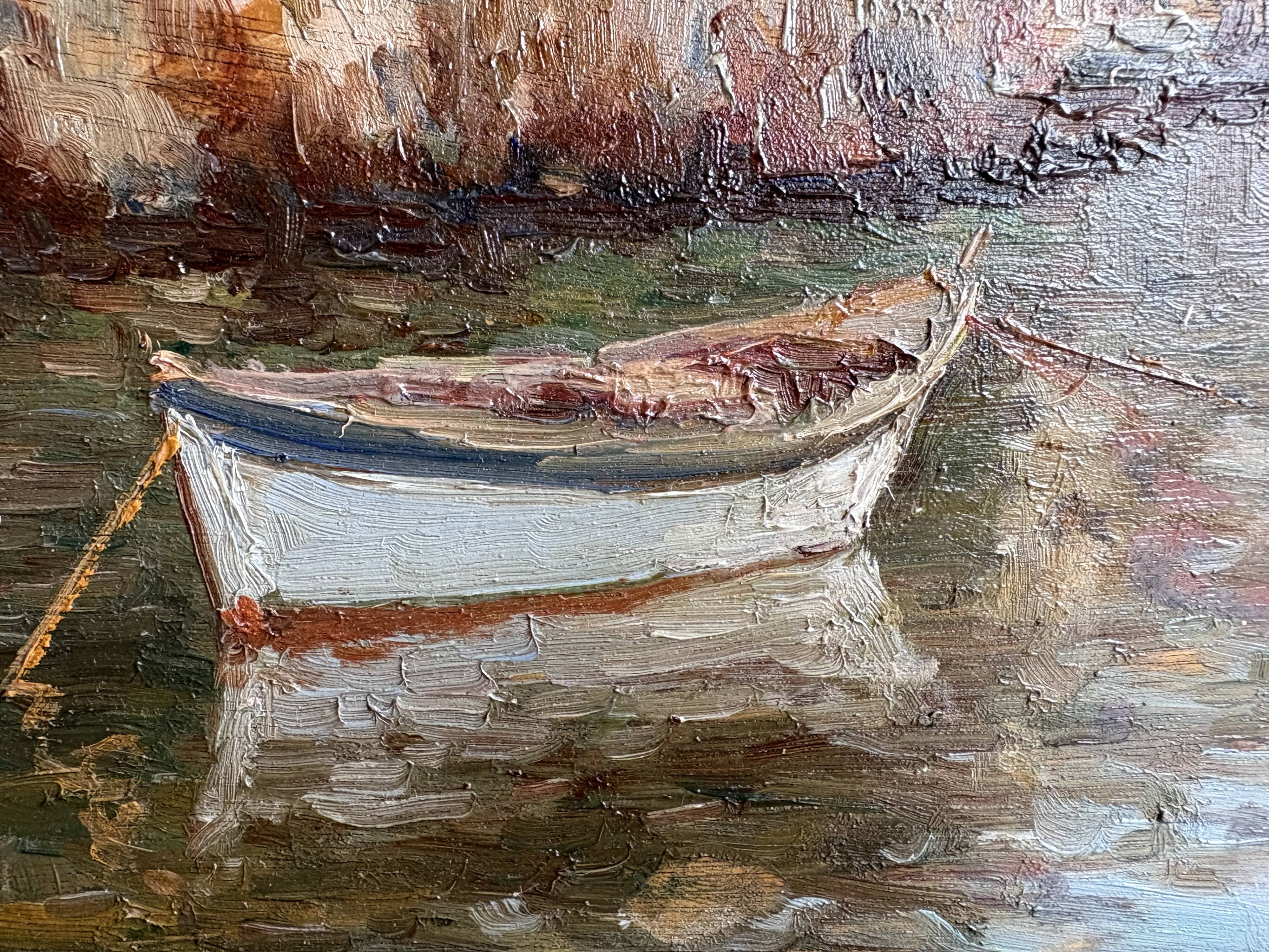 The tide gauge, oil on wood, seascape in Marseille, 20th century