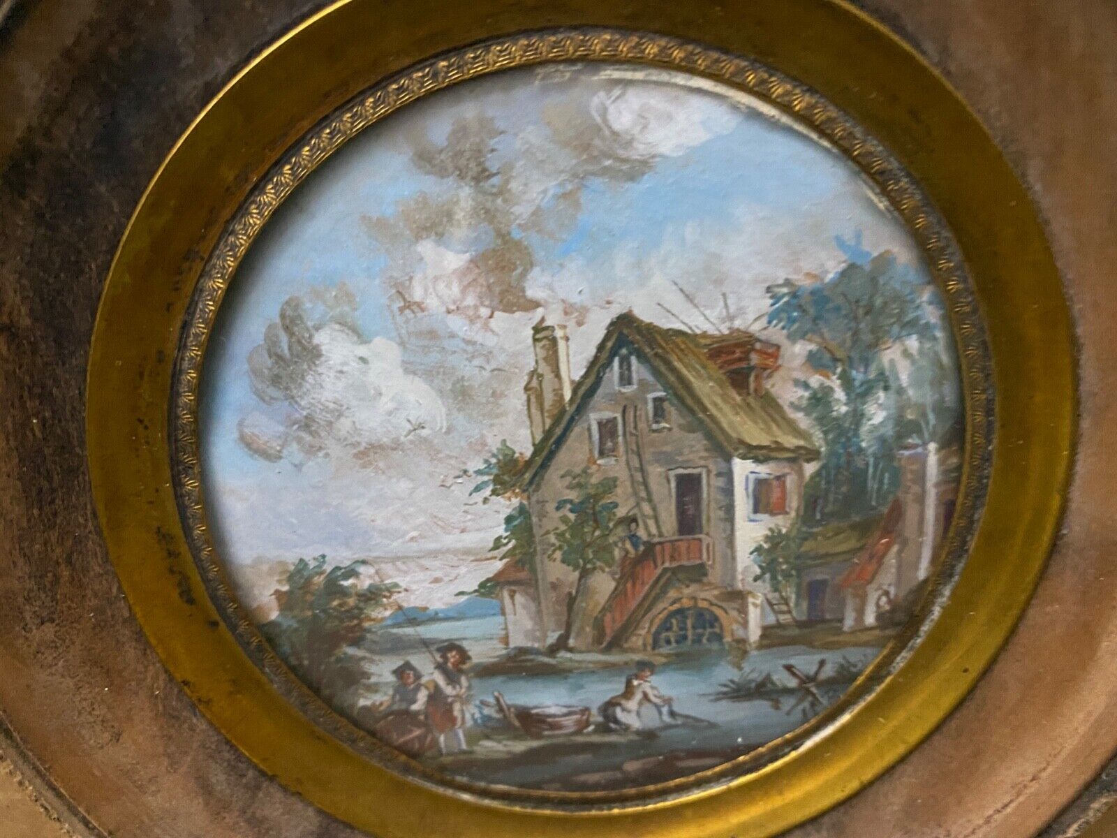 Hand-painted miniature Landscape with washerwomen 1960