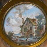 Hand-painted miniature Landscape with washerwomen 1960