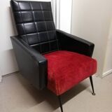 Lot de 2 fauteuils noirs rouges vintage retro années 50 60