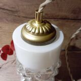 Lampe baladeuse style art deco tube verre texturé, cordon lin