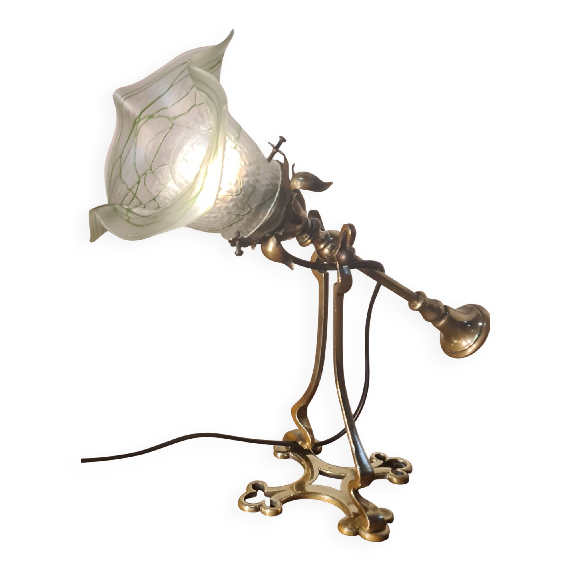 brass rocking lamp with art nouveau glass tulip loeste 34x15