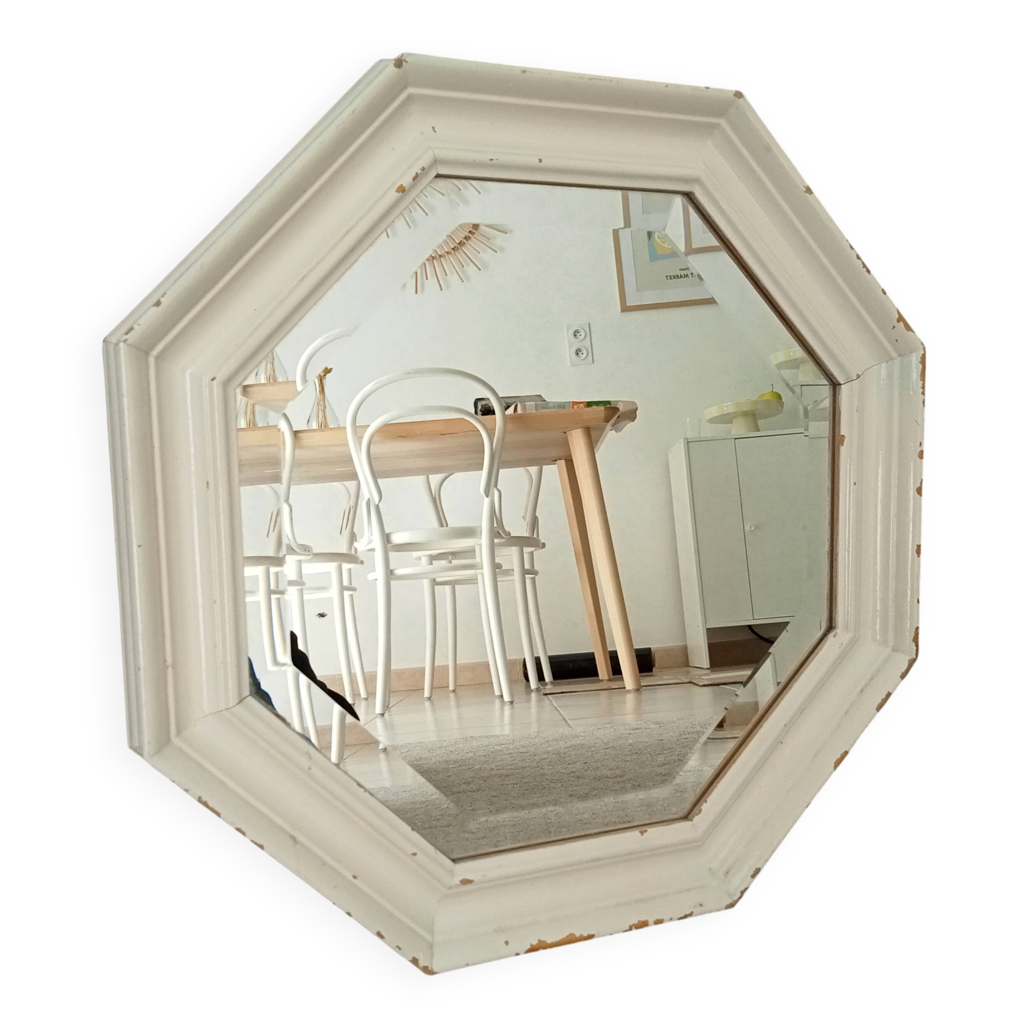 Miroir vintage octogonale biseauté style shabby chic