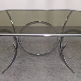 Chrome metal and smoked glass dining table, Italy circa 1970.