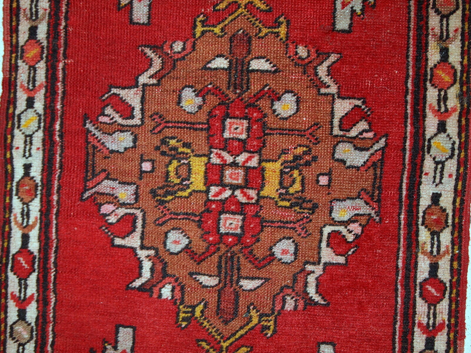 Turkish yastik handmade vintage rug 50cm x 96cm 1960s, 1C651